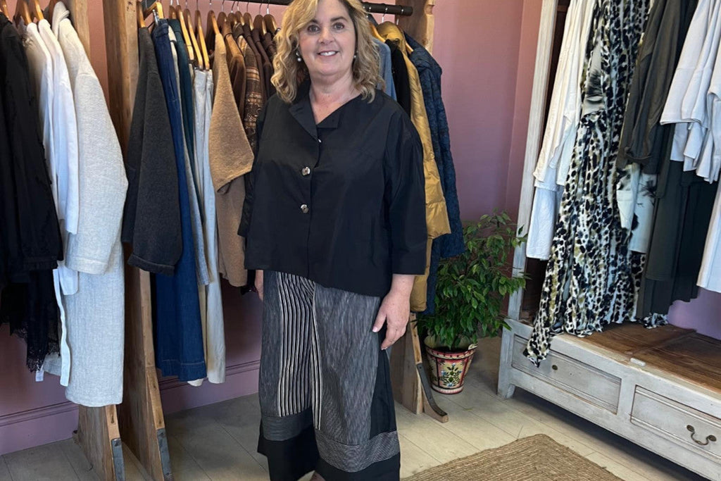 Linen pants styled with a black shirt