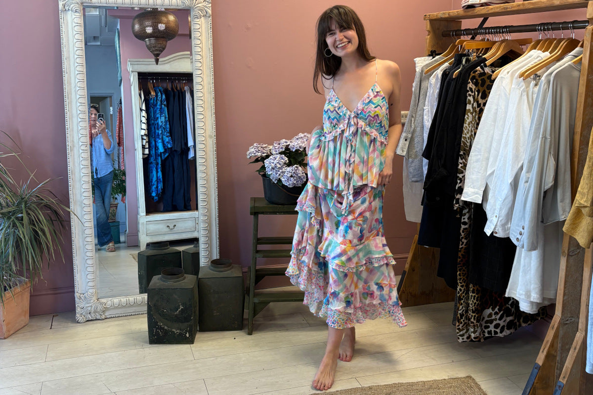 Long floral skirt with matching top