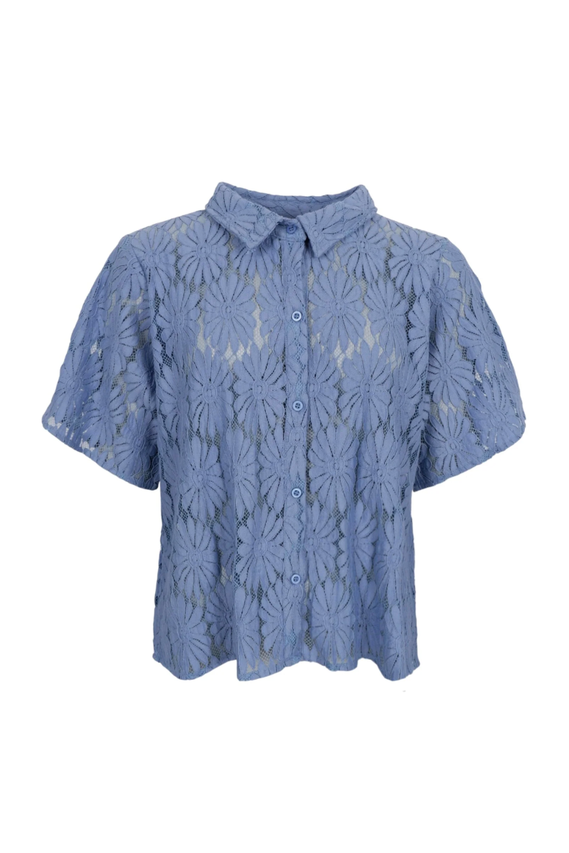 Black Colour Cosmos Flower Shirt Light Blue