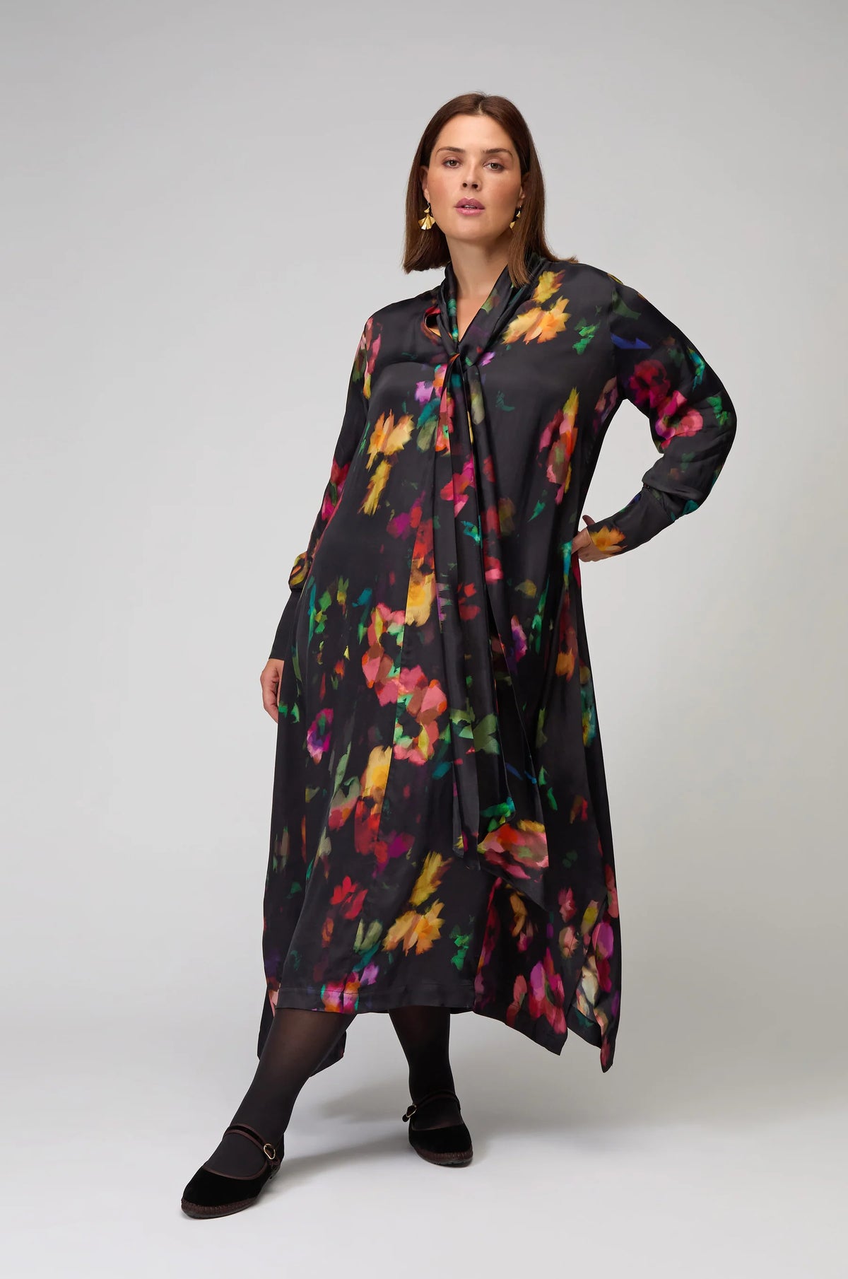 Sahara Winter Floral Tie Neck Dress