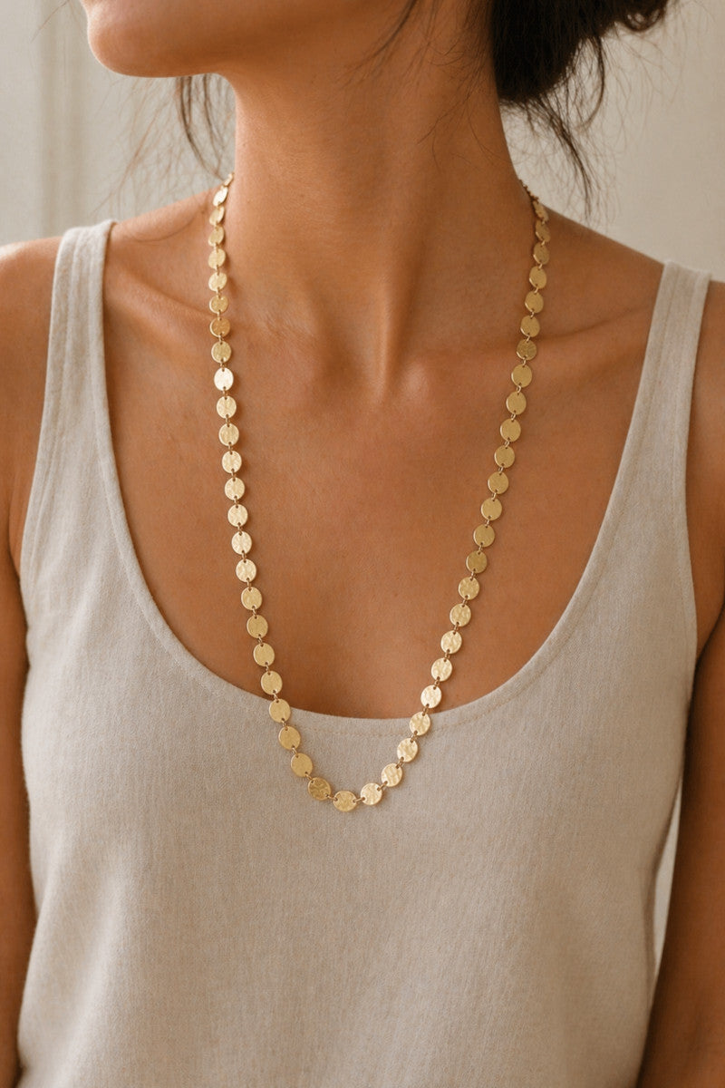 My Doris Long Gold Hammered Disc Necklace