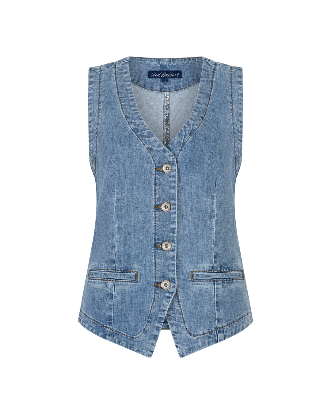 Red Button Waistcoat Denim
