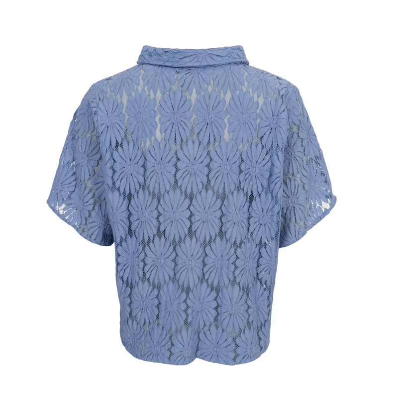 Black Colour Cosmos Flower Shirt Light Blue