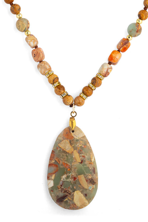 Wild Spirit Gold Beaded Boho Jasper Necklace