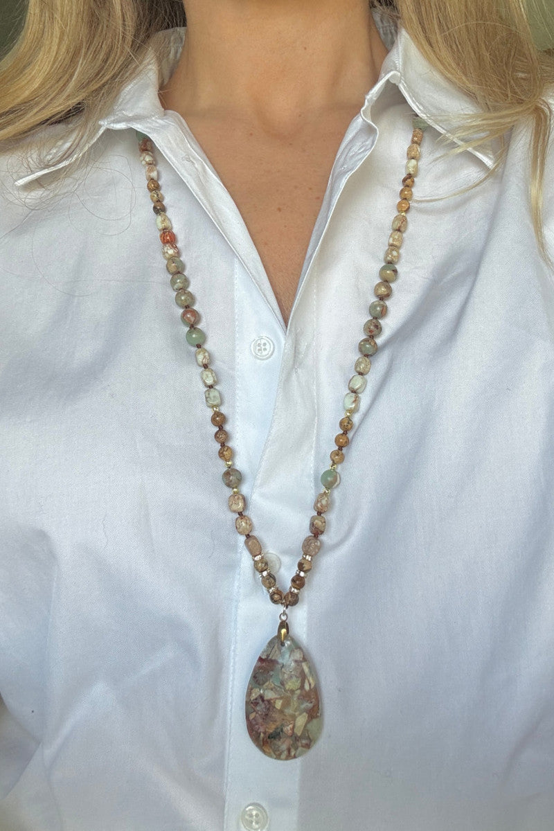 Wild Spirit Gold Beaded Boho Jasper Necklace