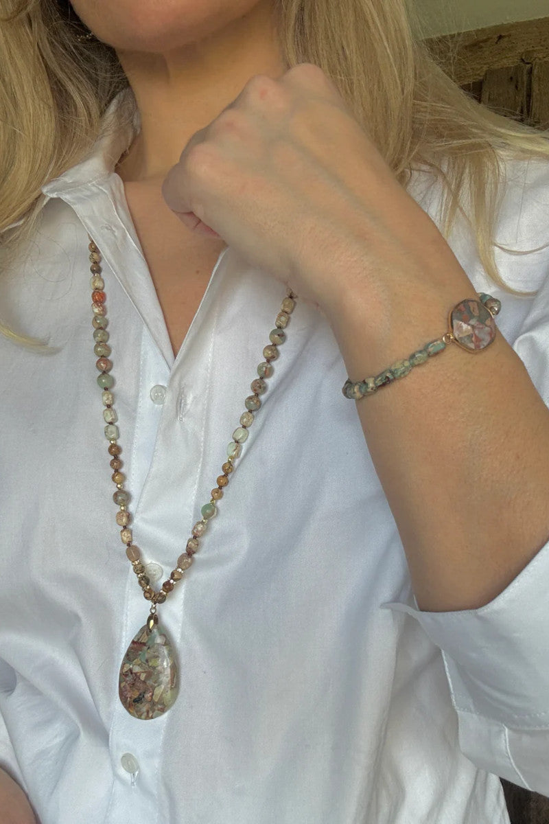 Wild Spirit Gold Beaded Boho Jasper Necklace