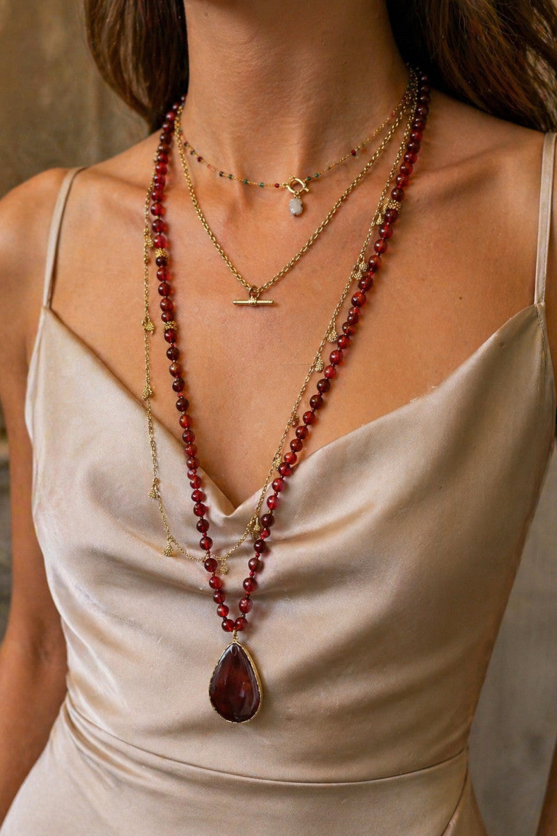 Wild Spirit Red Agate Boho Beaded Necklace