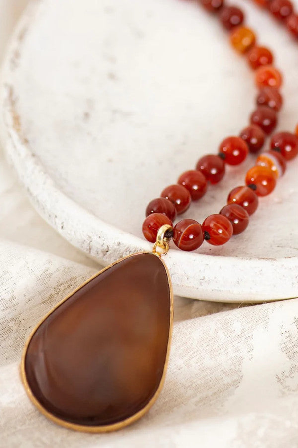Wild Spirit Red Agate Boho Beaded Necklace