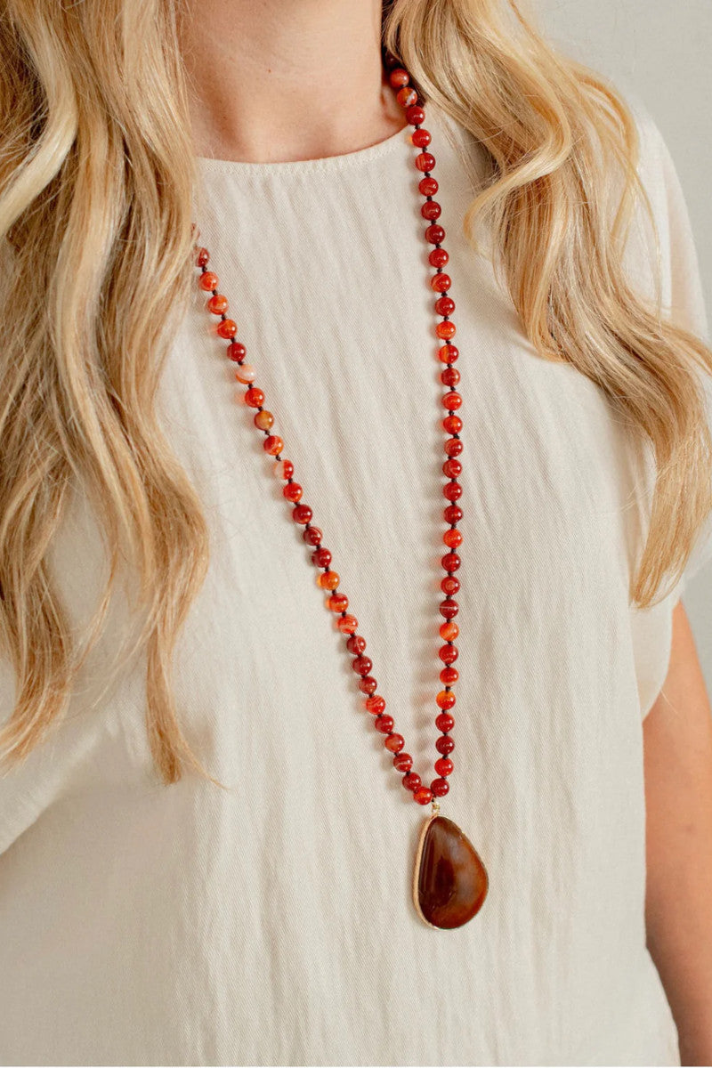 Wild Spirit Red Agate Boho Beaded Necklace