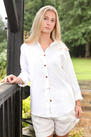 Freddie Linen Button Shirt Oyster White